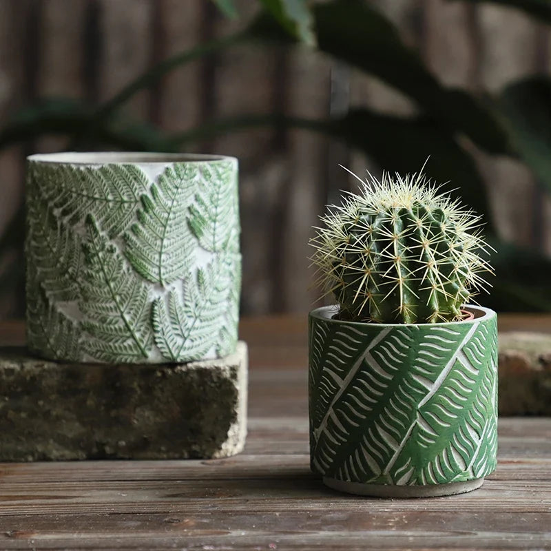 Silicone moulds for concrete flower pots foliage motifs