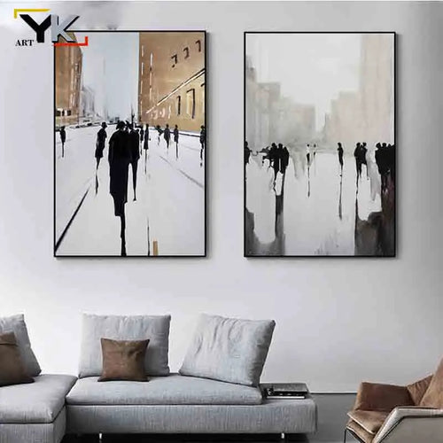 Abstract black and white painting for wall decoration
