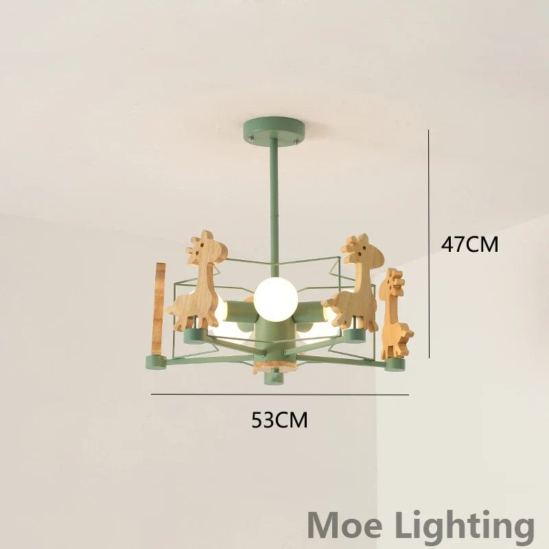 Giraffe hanging wooden led for children - Green 1 / Warm White