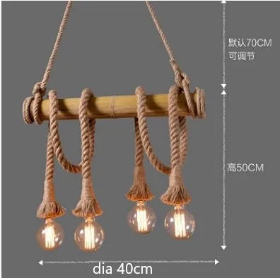 Vintage bamboo rope pendant light for interior decoration - 4 Heads