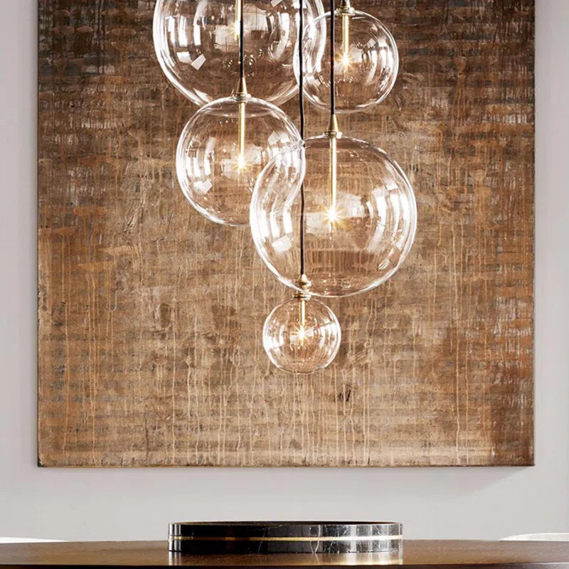 Transparent glass pendant light with modern and vintage bubbles - view 3