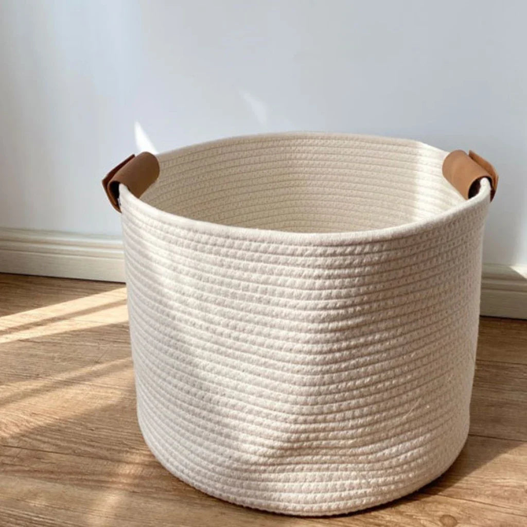 Rope storage basket for toys and baby laundry - White L