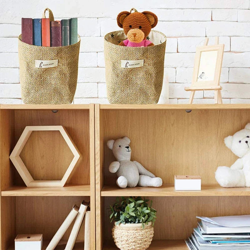 Storage basket in jute cotton and linen with handle - view 3