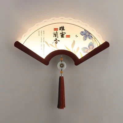 Japanese retro style wooden wall sconce fan LED - Trichromatic Light / 7