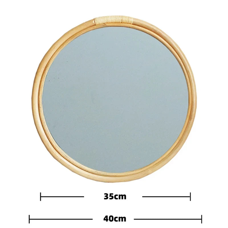 Wall mirror hanging rattan for practical makeup - G