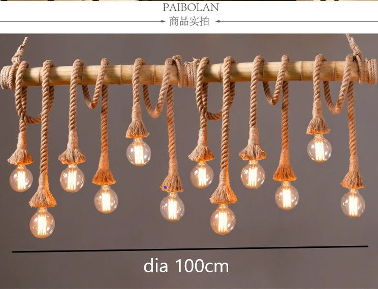 Vintage bamboo rope pendant light for interior decoration - 12 Heads