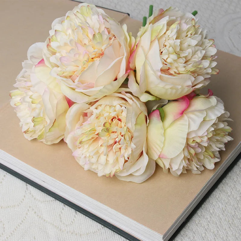 Bouquet of 5 artificial silk peonies for decoration - Violet Pink