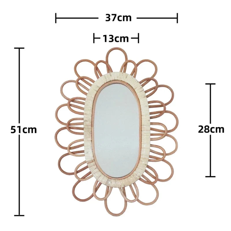 Wall mirror hanging rattan for practical makeup - E