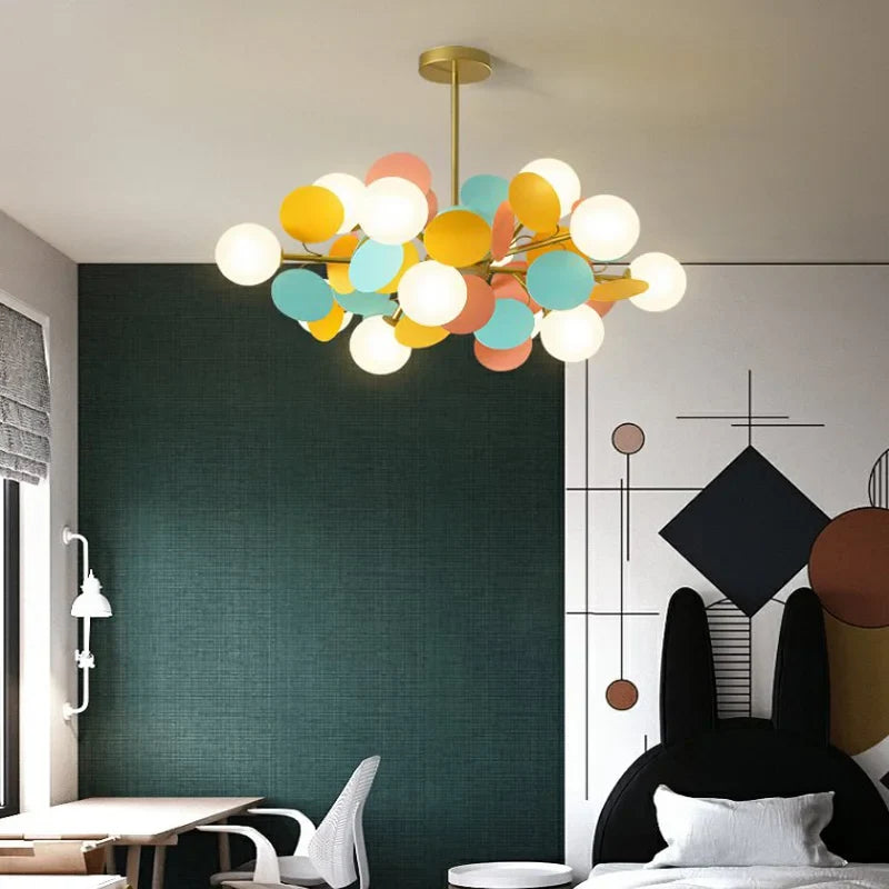 Child chandelier flowers multicolored decorative pendant light - view 4
