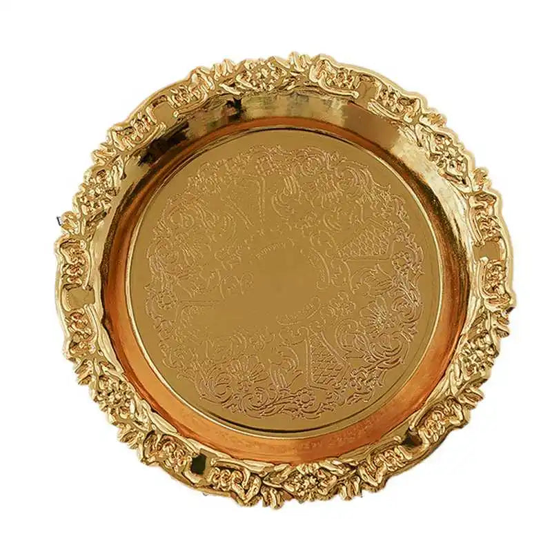 Vintage Relief Storage Tray Mirror Iron Decorative Tray, Jewelry Display Plate, Desktop Candle Sundries Storage Organi - J2 10.3x10.3CM
