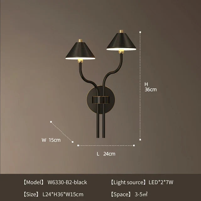 Wall-to-LED wall-mounted mushroom-shaped modern copper - Black 2 Heads