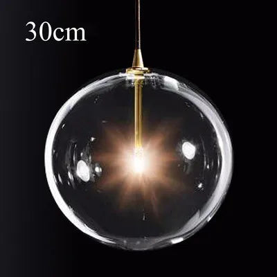 Transparent glass pendant light with modern and vintage bubbles - Diameter 30cm