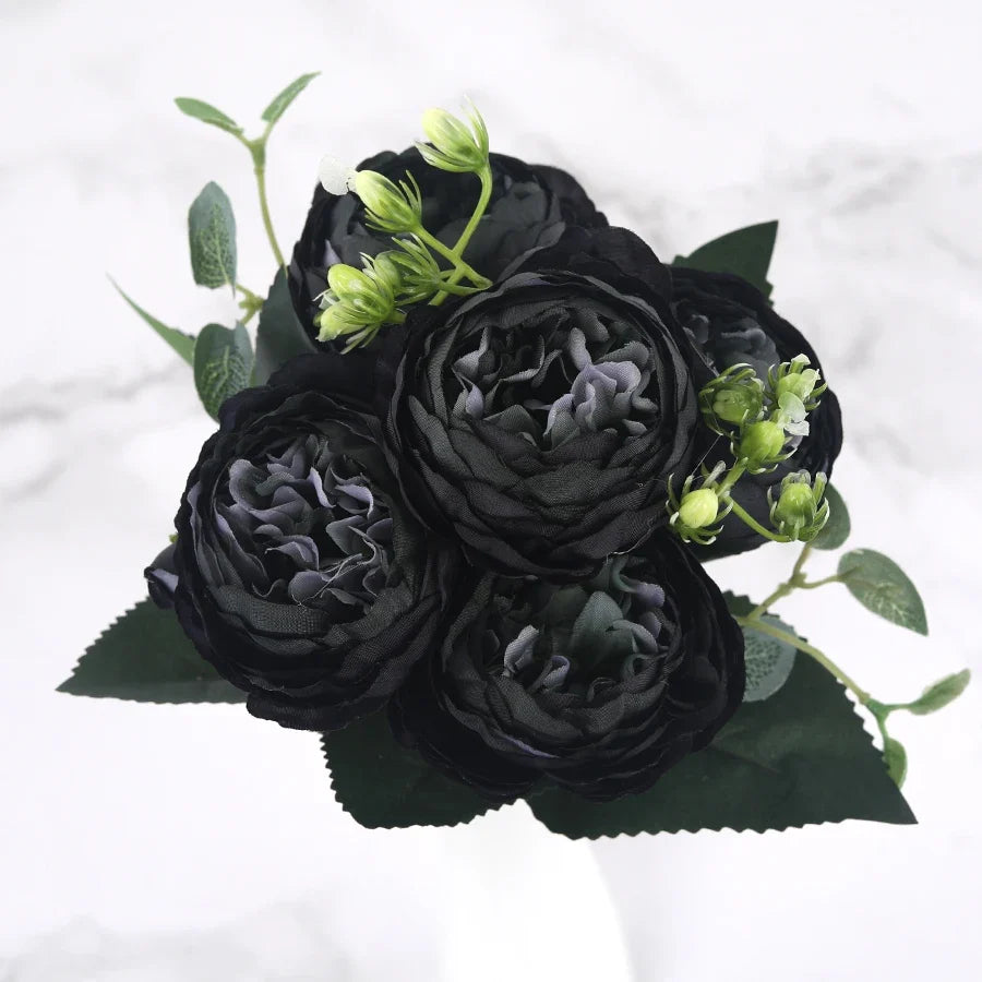 Bouquet of artificial flowers of silk peonies for interior decoration - Black