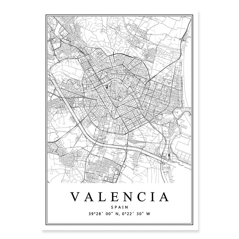 Artistic map of Spanish cities for interior decoration - Valencia / 60x80cm no frame
