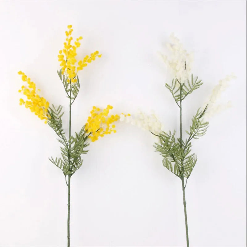 Artificial mimosa branch with tropical palm leaves - view 5