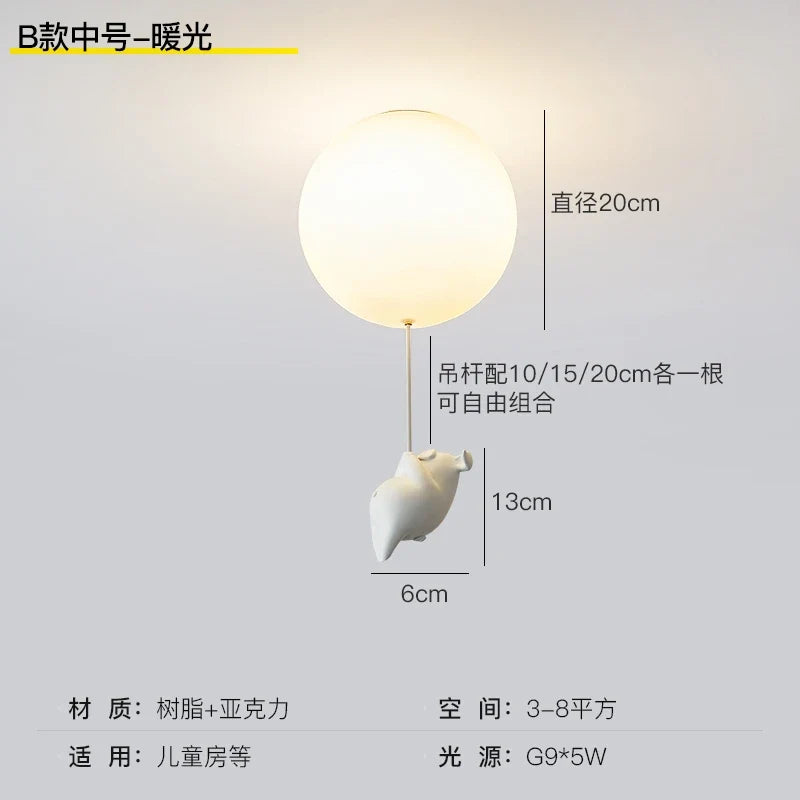 Led ceiling lamp flying pig for decoration children - Medium Style B