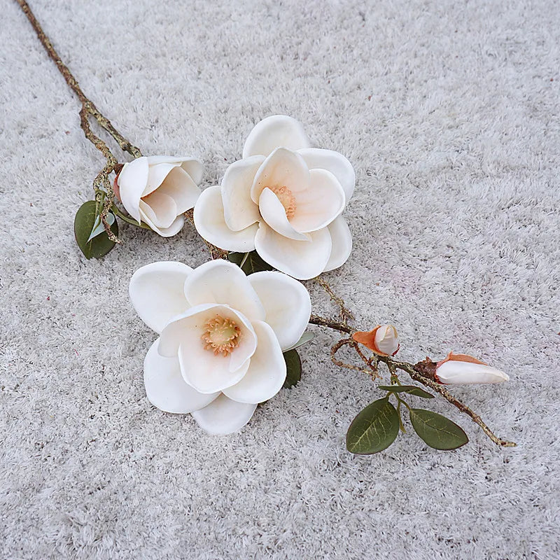 Artificial silk magnolia flower for elegant decoration - White
