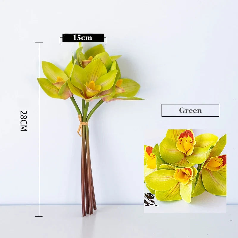 Set of 4 bouquets of artificial orchids for festive interior decoration - Green