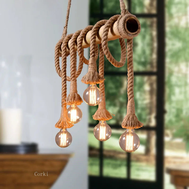 Vintage bamboo rope pendant light for interior decoration - view 2