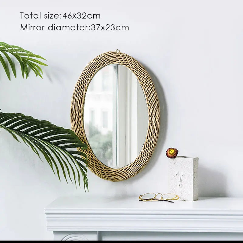 Artisanal Japanese Hand-Woven Rattan Mirror - D
