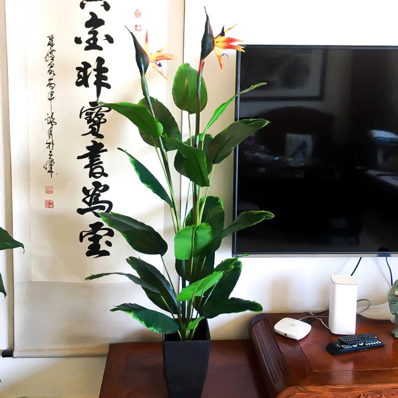 Artificial palm with pot and large leaves for interior and exterior decoration