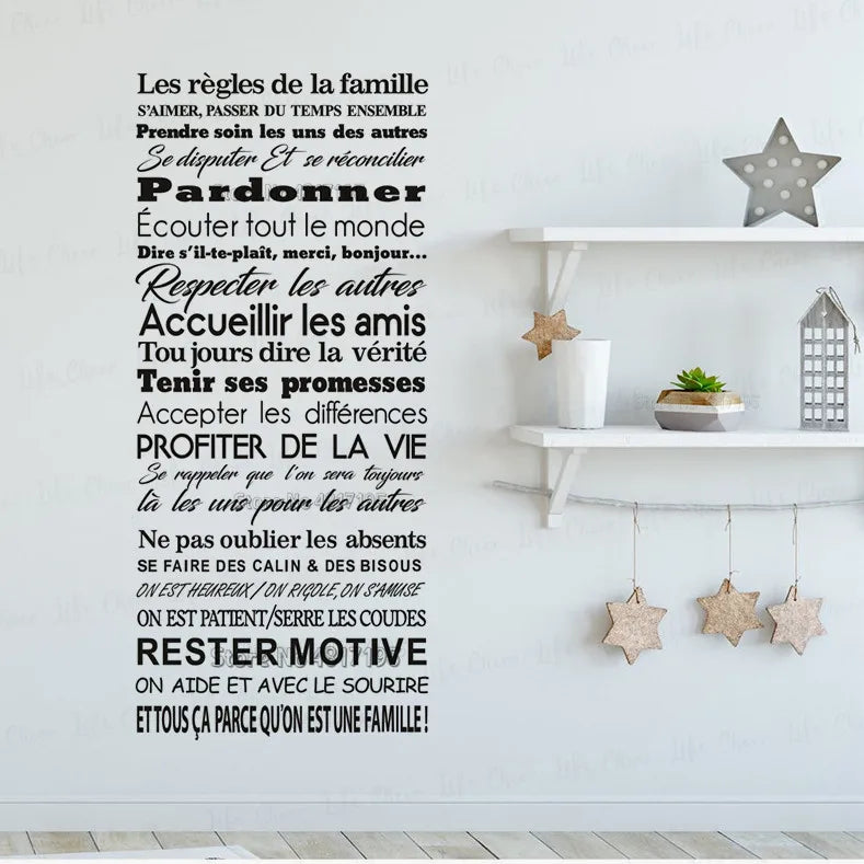 Vinyl wall sticker with quotation rules of the family interior decoration