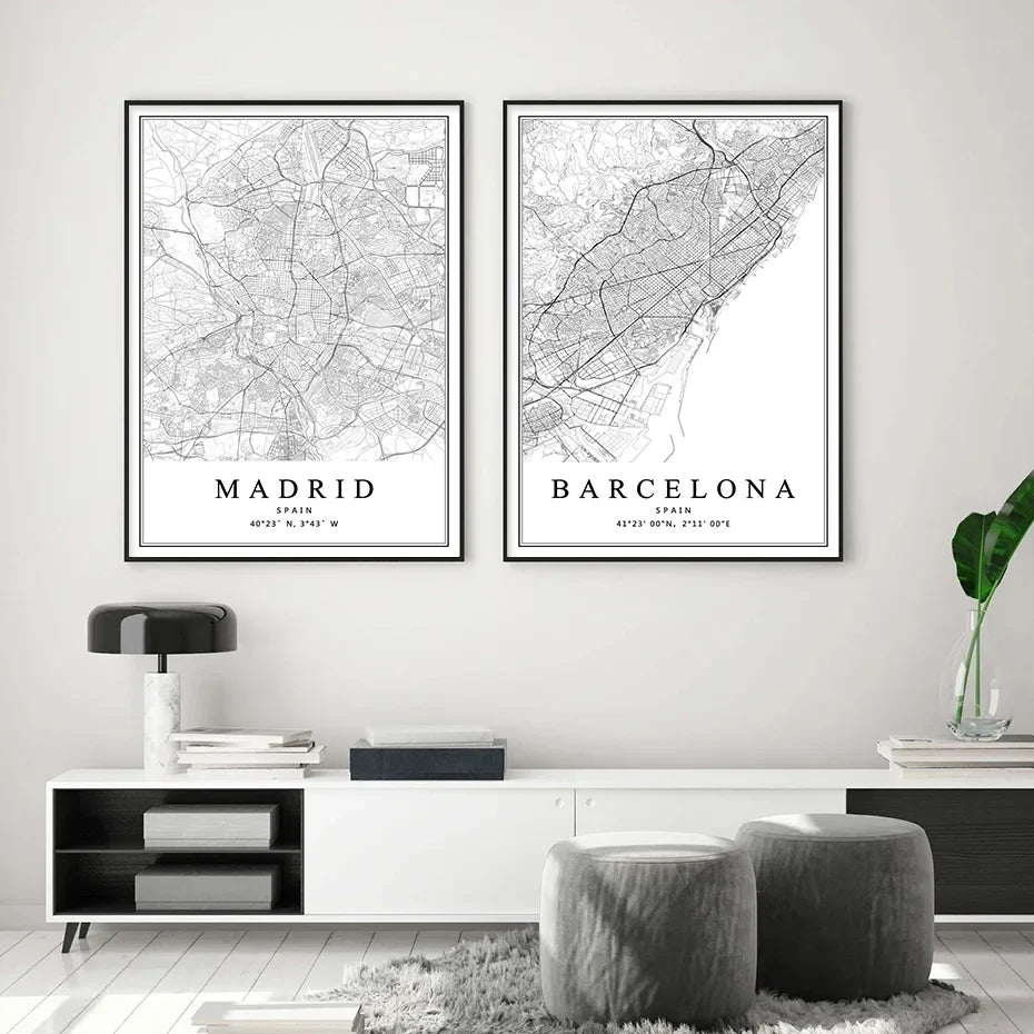 Artistic map of Spanish cities for interior decoration - view 3