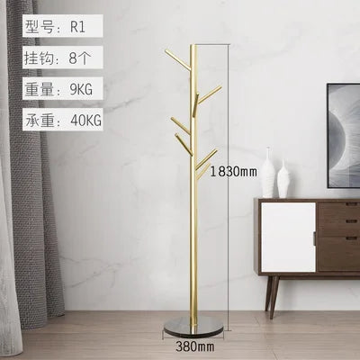 Stainless Steel Simple Modern Coat Rack, Nordic Light Luxury Hanger, Floor-Standing Bedroom Marble Hanger - R1 Gold a