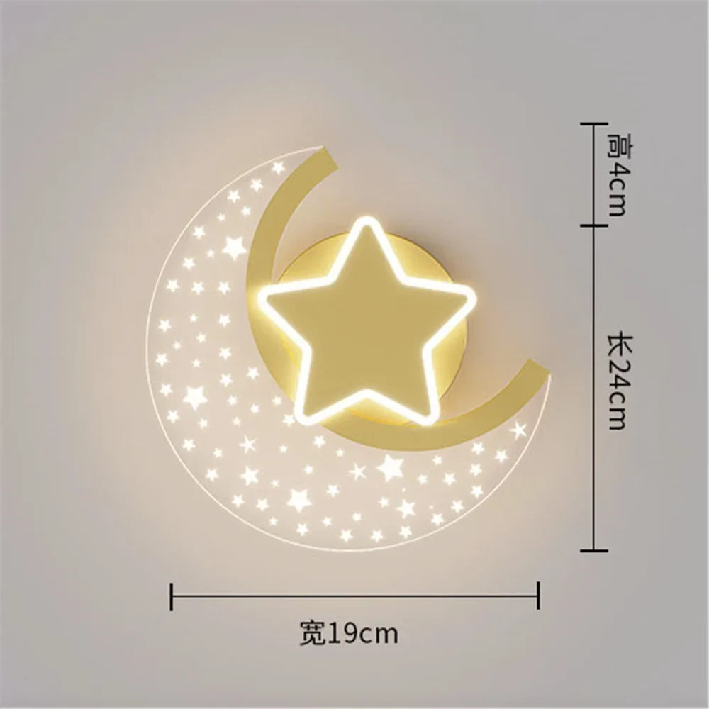 Led star and moon wall sconce for interior decoration - One / White Light