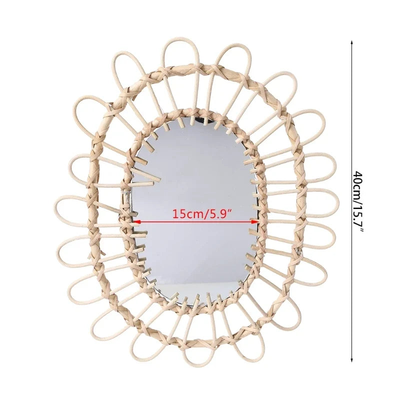Wall mirror hanging rattan for practical makeup - H