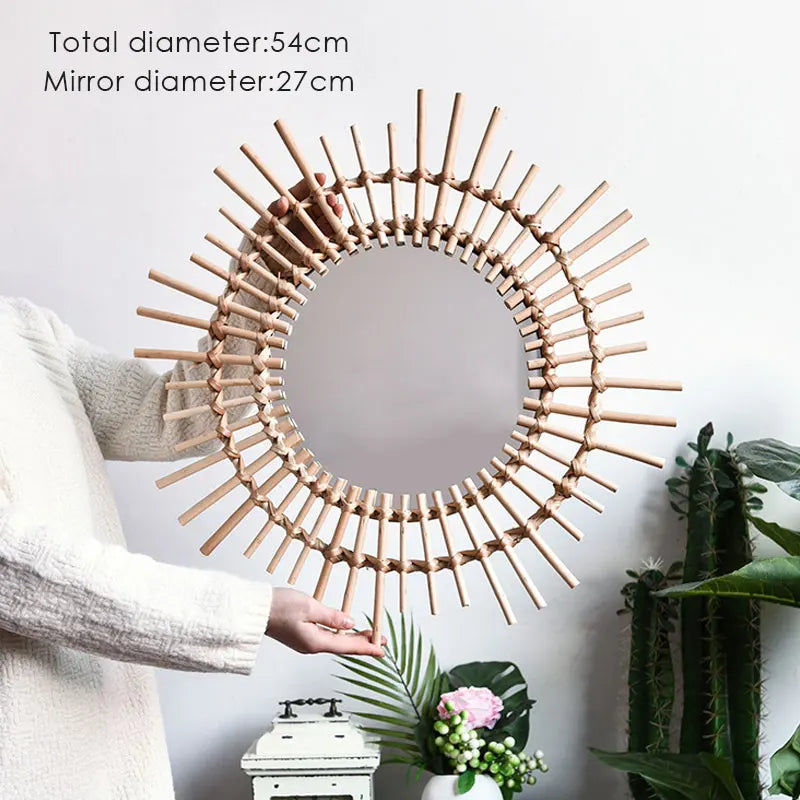 Sophisticated Japanese Hand-Woven Rattan Mirror - A