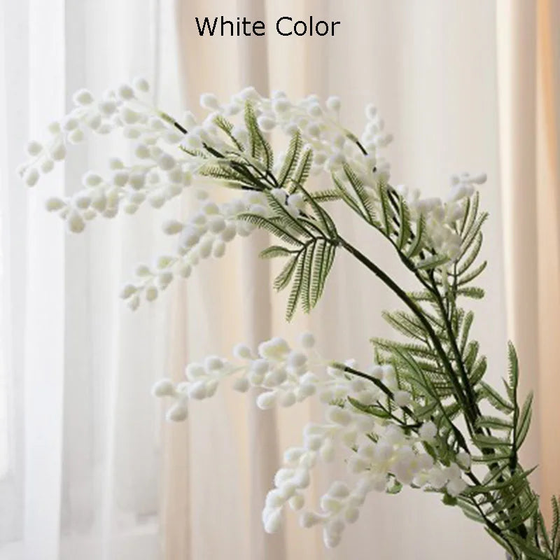 Artificial mimosa branch with tropical palm leaves - view 4