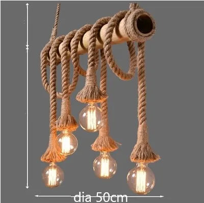 Vintage bamboo rope pendant light for interior decoration - 5 Heads