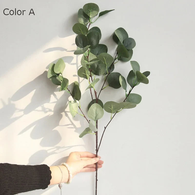 Eucalyptus tree branch round leaves retro decoration in fake foliage