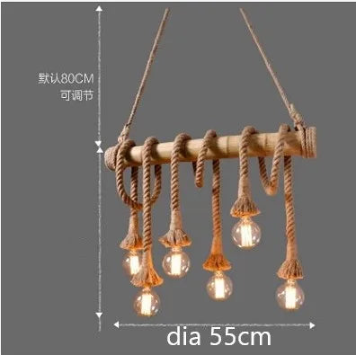 Vintage bamboo rope pendant light for interior decoration - 6 Heads