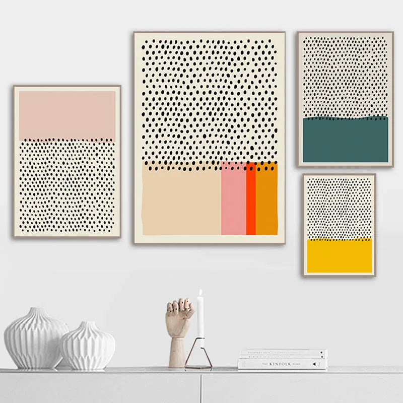 Minimalist abstract art canvas with lines and points