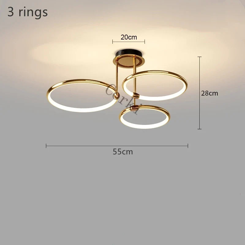 Postmodern led chandelier ring for modern Nordic decoration - Remote Dimming / 3 anneaux Diam.55cm