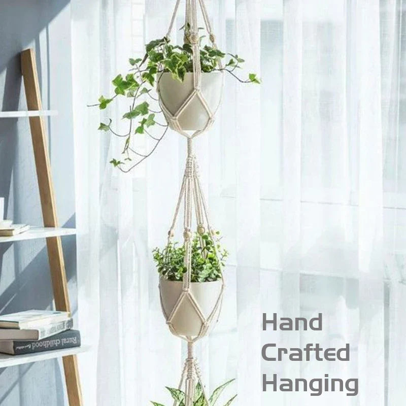 Macrame hanging basket for artisanal plants interior decoration - view 3