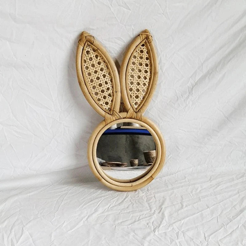 Decoration in rattan artistic mirror rabbit and monkey ears - view 2