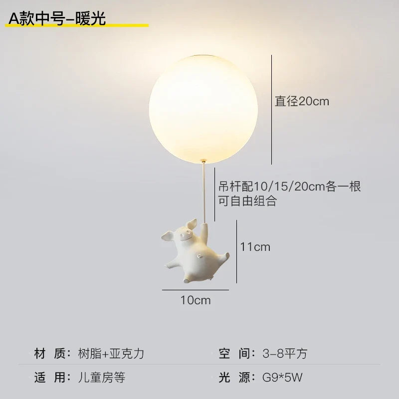 Led ceiling lamp flying pig for decoration children - Medium Style A