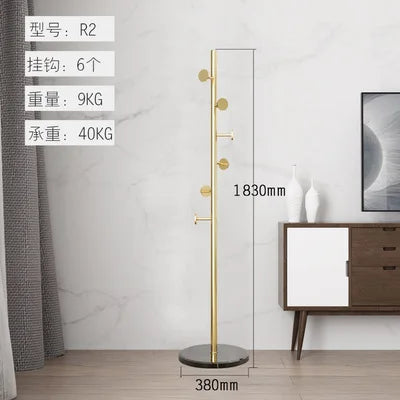 Stainless Steel Simple Modern Coat Rack, Nordic Light Luxury Hanger, Floor-Standing Bedroom Marble Hanger - R2 Gold b