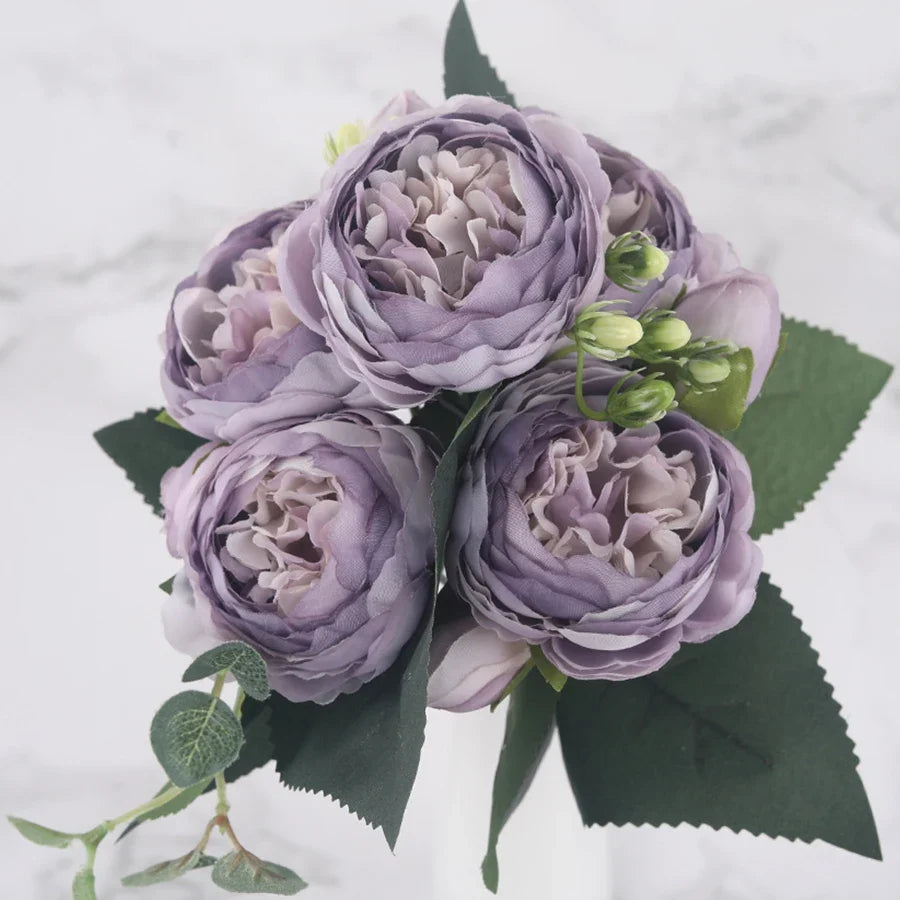 Bouquet of artificial flowers of silk peonies for interior decoration - Light Purple