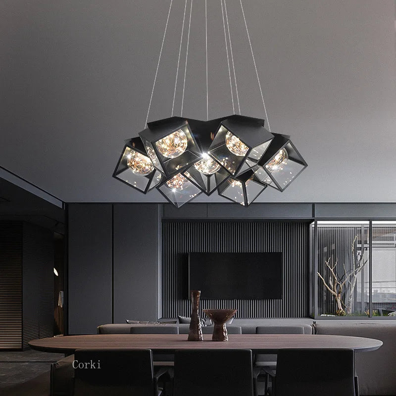 LED chandelier modern design geometrical light inside dimmable