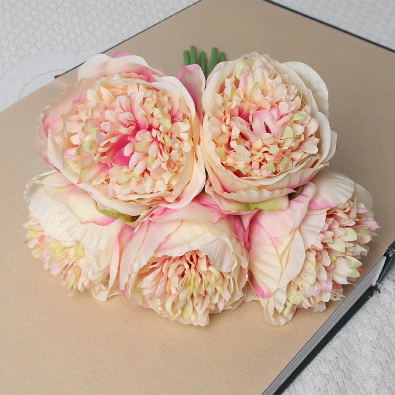 Bouquet of 5 artificial silk peonies for decoration - Cham Pink