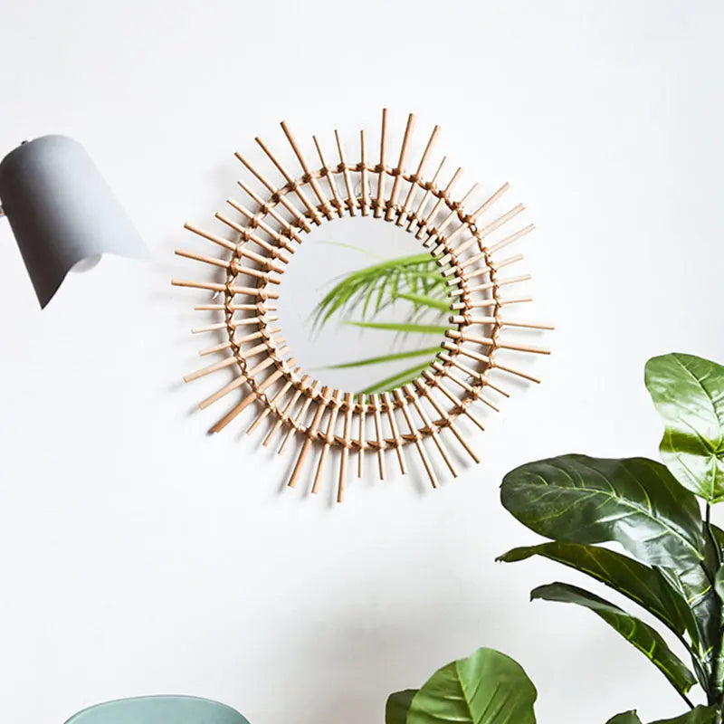 Sophisticated Japanese Hand-Woven Rattan Mirror - view 4