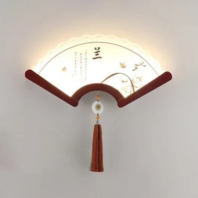 Japanese retro style wooden wall sconce fan LED - Trichromatic Light / 1