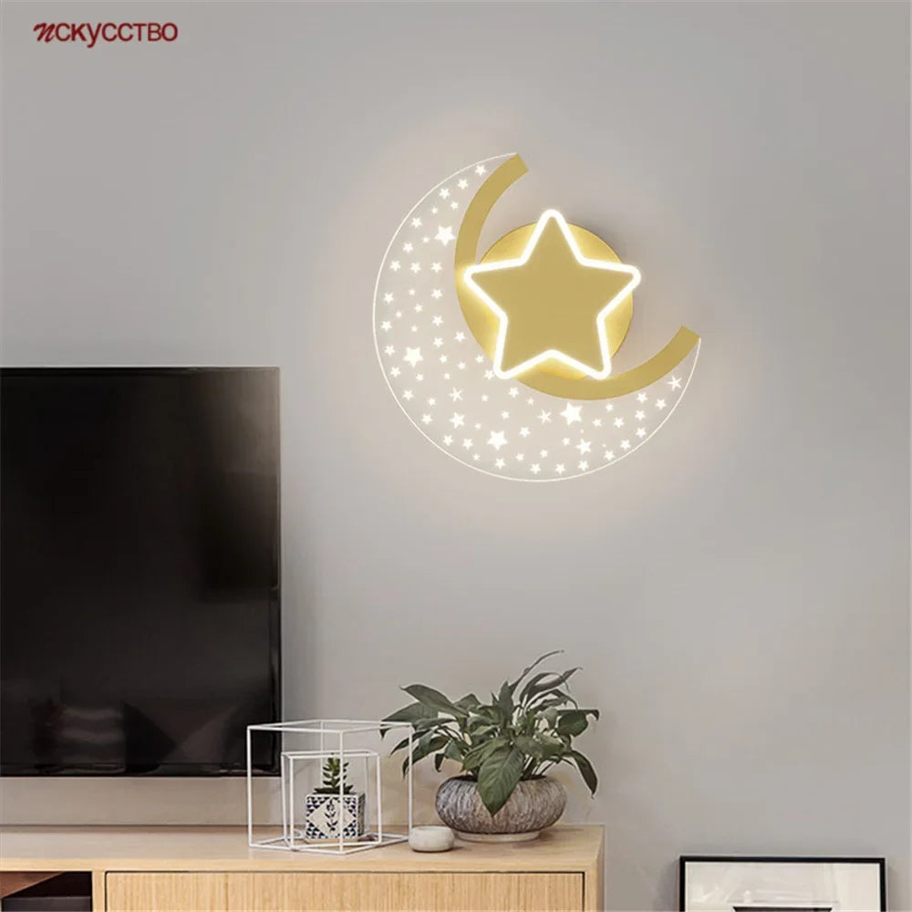 Led star and moon wall sconce for interior decoration