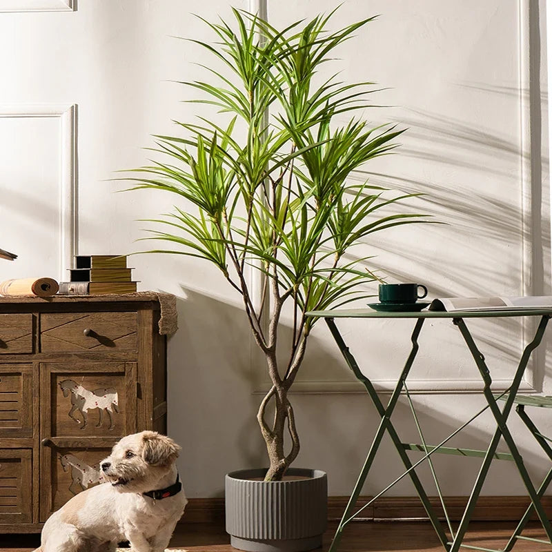 Large artificial palm tree tropical plant in decorative pot - view 2