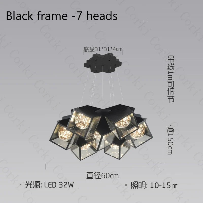 LED chandelier modern design geometrical light inside dimmable - 7 Black Lights / White Light