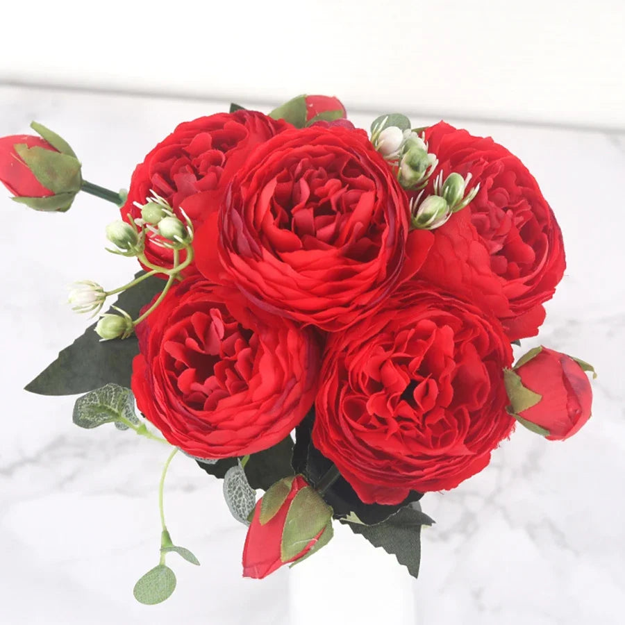 Bouquet of artificial flowers of silk peonies for interior decoration - Large Red